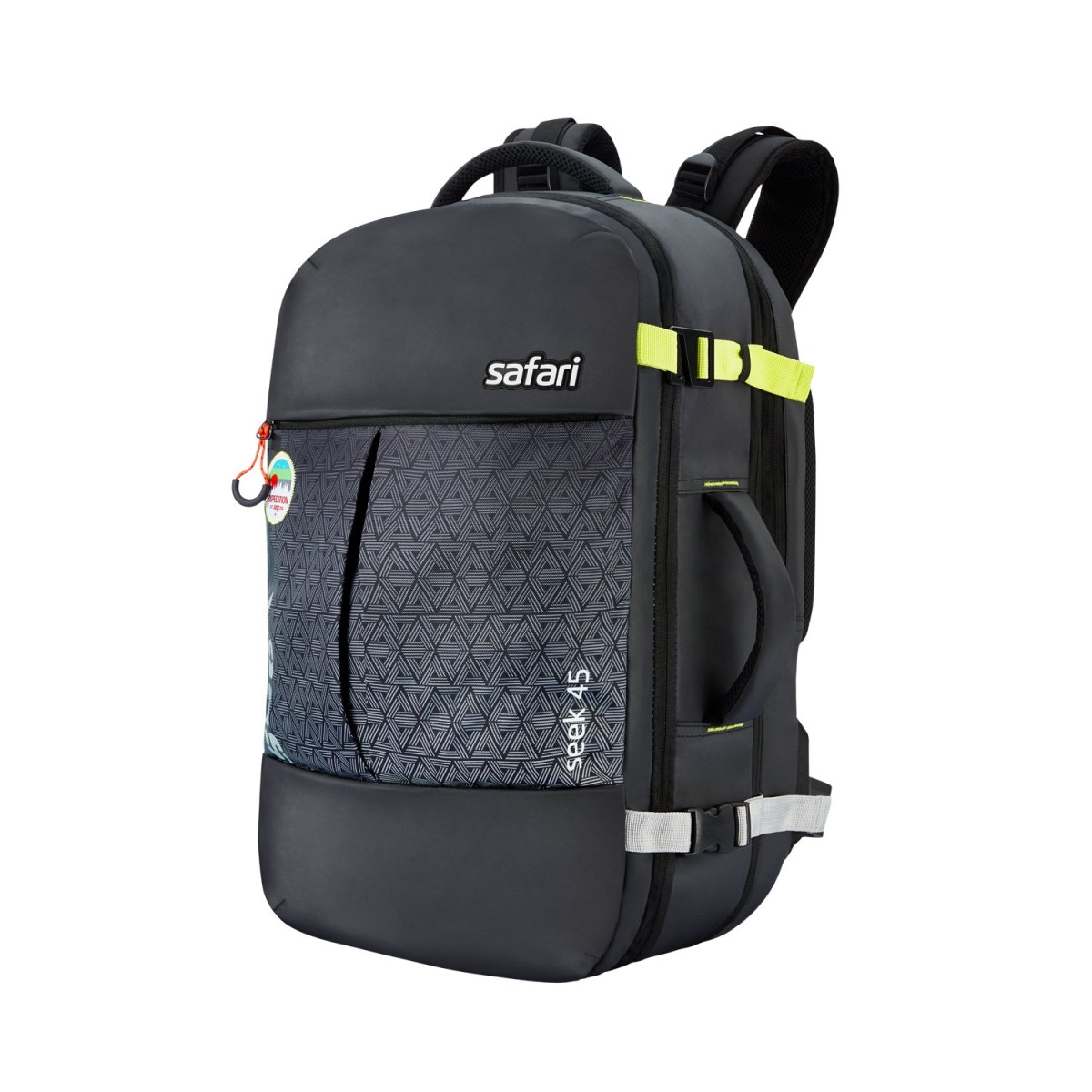 Safari Seek 45L Laptop Backpack Bag for Men and Women, School/College/Office Bag for Boys & Girls, Expandable Overnighter Casual Hiking Travel Bag with Suitcase Compartment, Color-Black