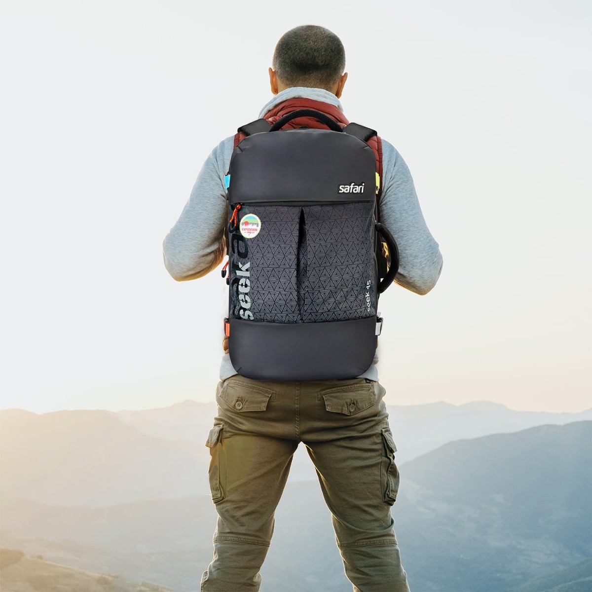 Safari Seek 45L Laptop Backpack Bag for Men and Women, School/College/Office Bag for Boys & Girls, Expandable Overnighter Casual Hiking Travel Bag with Suitcase Compartment, Color-Black