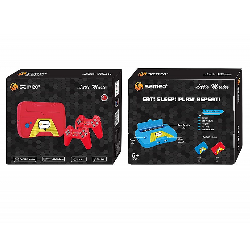 Sameo Little Master 8 Bit Gaming Console for TV | 2 USB Joysticks | Exciting 999999 in 1 Built-in Games | Ideal for Adults, Kids, Boys, Girls | 6 Months Warranty - (Red)