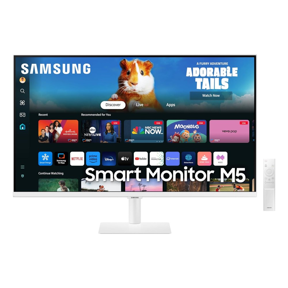 Samsung 27-Inch(68.6cm) M5 FHD Smart Monitor, Mouse & Keyboard Control, OTT Apps, IoT Hub, Office 365, Workout Tracker, Multiple Ports, Speakers, Remote, Bluetooth (LS27DM501EWXXL, White)