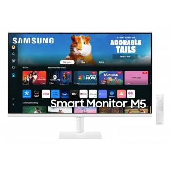 Samsung 27-Inch(68.6cm) M5 FHD Smart Monitor, Mouse & Keyboard Control, OTT Apps, IoT Hub, Office 365, Workout Tracker, Multiple Ports, Speakers, Remote, Bluetooth (LS27DM501EWXXL, White)