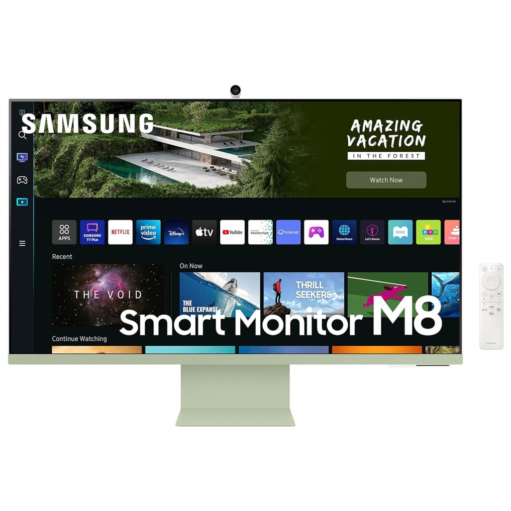 Samsung 32-Inch(80Cm) 3840 X 2160 Pixels M8 4K UHD Smart Monitor, Wireless Webcam, Type-C, Smart TV apps, TV Plus, Office 365, Dex, Apple Airplay, BT, IOT, Speakers, Remote