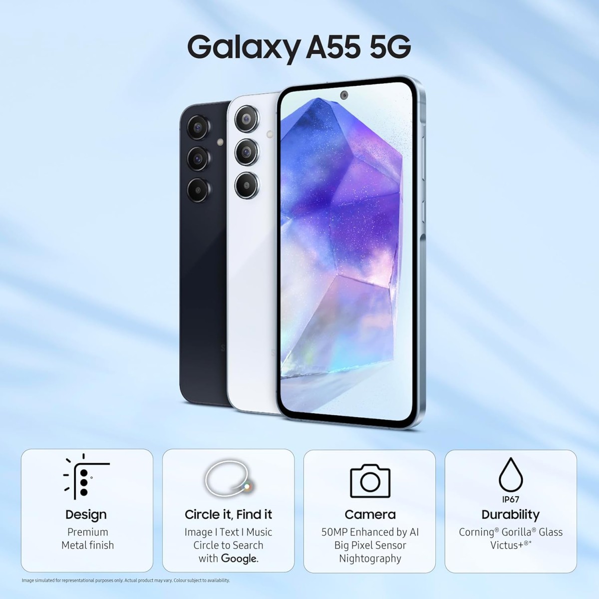 Samsung Galaxy A55 5G (Awesome Iceblue, 8GB RAM, 128GB Storage)