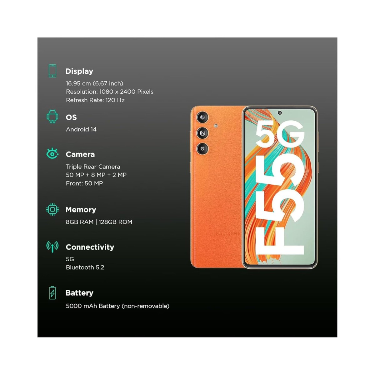 Samsung Galaxy F55 5G (Raisin Black, 256 GB) (8 GB RAM) {open box}