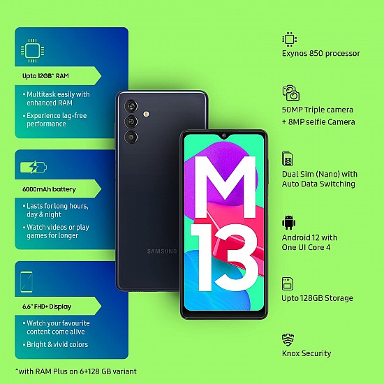 Samsung Galaxy M13 (Midnight Blue, 4GB, 64GB Storage) | 6000mAh Battery | Upto 8GB RAM with RAM Plus