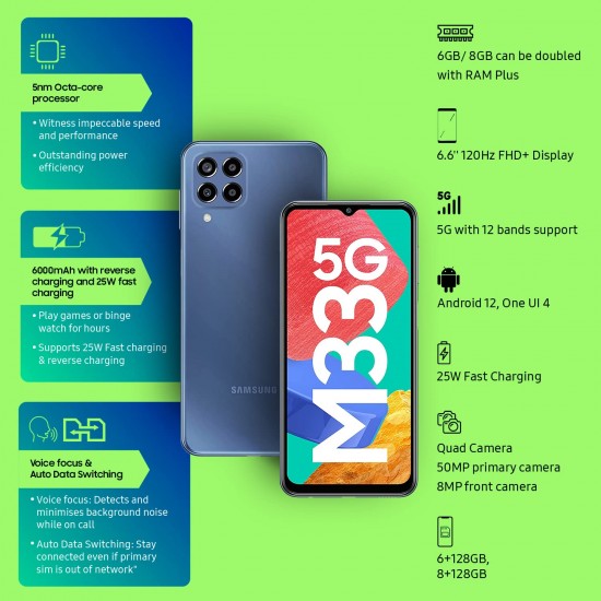 Samsung Galaxy M33 5G (Deep Ocean Blue, 8GB, 128GB Storage) (Seal Pack)