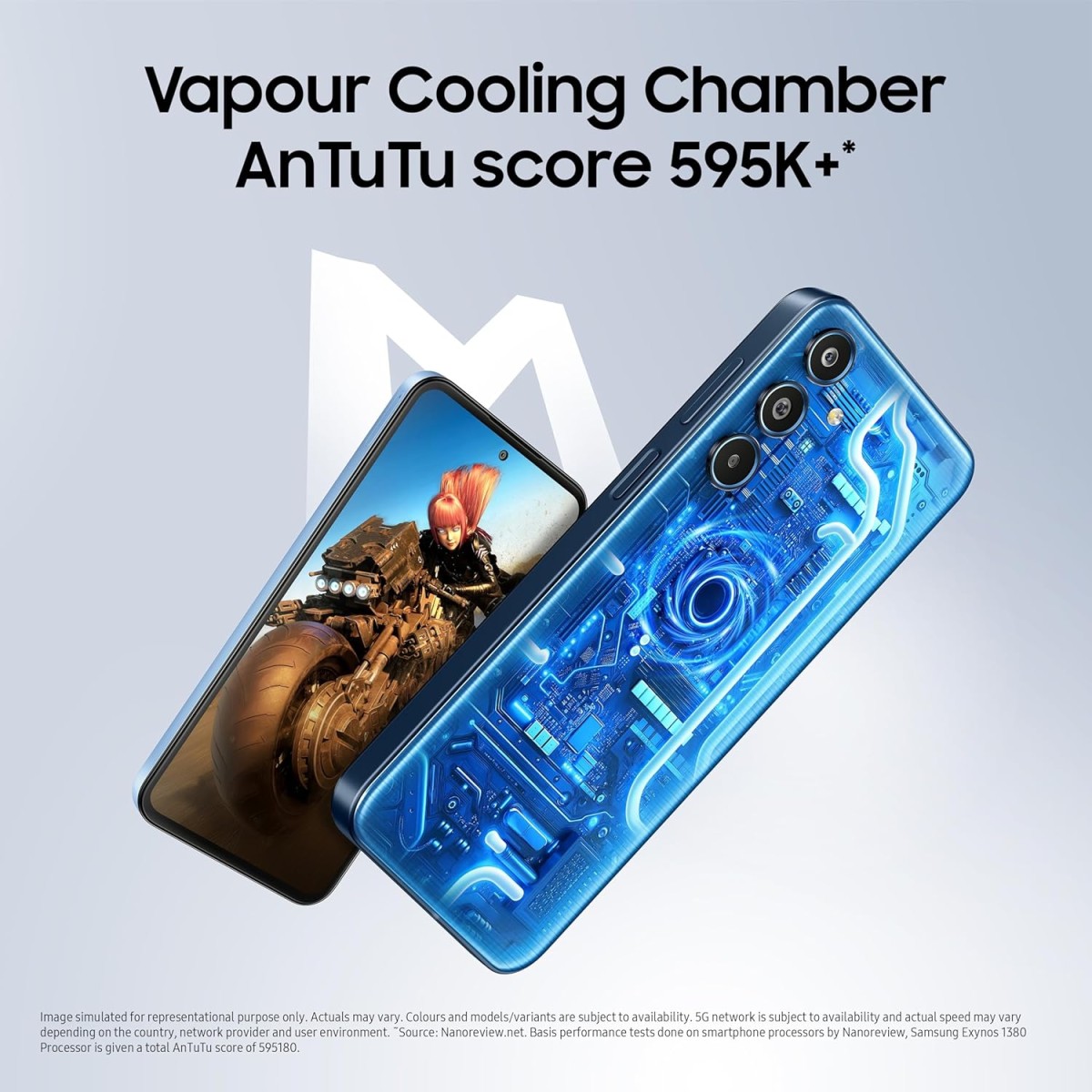 Samsung Galaxy M35 5G (Moonlight Blue,8GB RAM,128GB Storage)| Corning Gorilla Glass Victus+| AnTuTu Score 595K+ | Vapour Cooling Chamber | 6000mAh Battery | 120Hz Super AMOLED Display| Without Charger