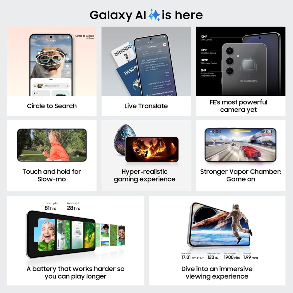 Samsung Galaxy S24 FE 5G AI Smartphone (Graphite, 8GB RAM, 128GB Storage)