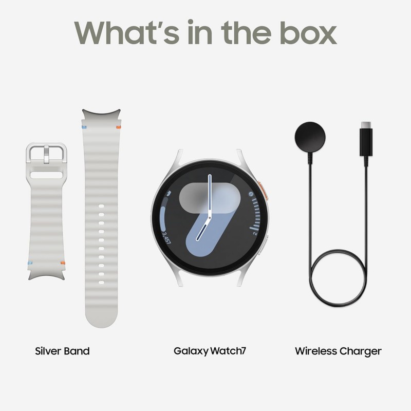Samsung Galaxy Watch 7 (44mm, Silver, BT+LTE) with 3nm Processor | Dual GPS | Sapphire Glass & Armour Aluminum | 5ATM & IP68 | HR, SpO2, BP & ECG Monitor Samsung Galaxy Watch 7 (44mm, Silver, BT+LTE) with 3nm Processor | Dual GPS | Sapphire Glass & Armour Aluminum | 5ATM & IP68 | HR, SpO2, BP & ECG Monitor