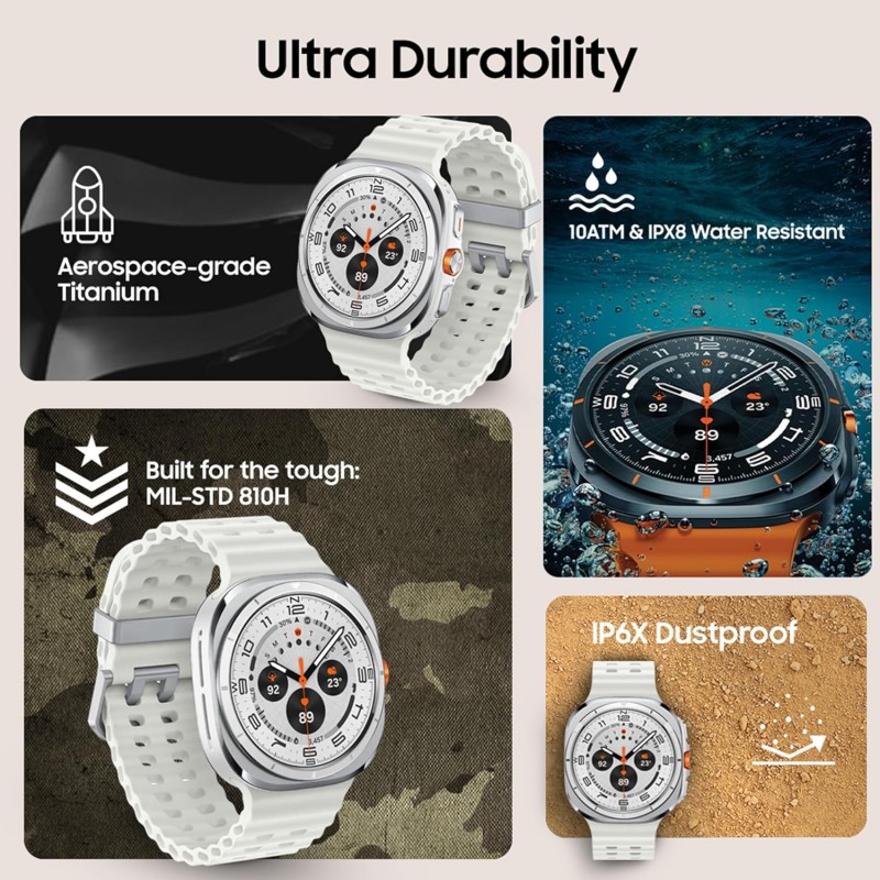 Samsung Galaxy Watch Ultra (47mm, LTE, Silver) with Upto 100h battery | 3nm Processor | Dual GPS | Quick Button/Siren | Sapphire Glass & Titanium | 10ATM & IP68 | BP & ECG Monitor |Energy Score & AGEs Samsung Galaxy Watch Ultra (47mm, LTE, Silver) with Upto 100h battery | 3nm Processor | Dual GPS | Quick Button/Siren | Sapphire Glass & Titanium | 10ATM & IP68 | BP & ECG Monitor |Energy Score & AGEs