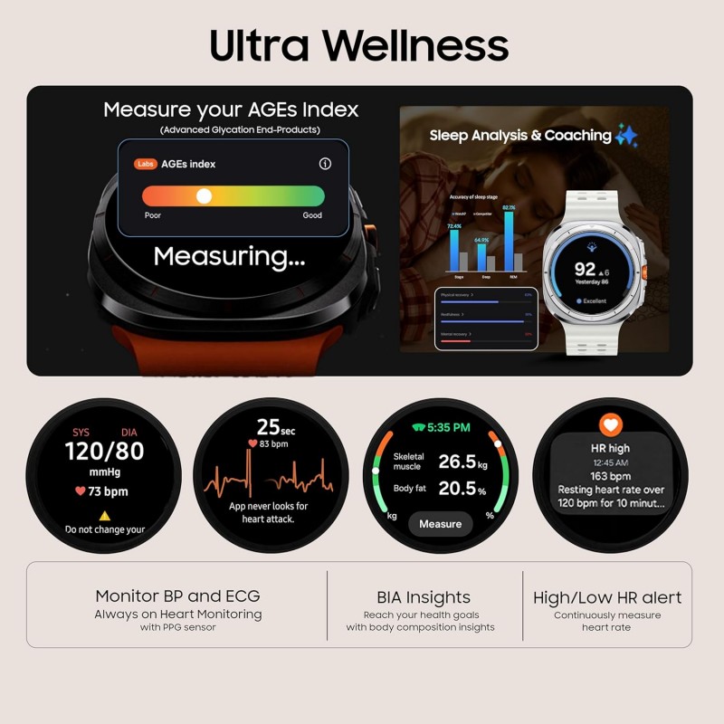 Samsung Galaxy Watch Ultra (47mm, LTE, Silver) with Upto 100h battery | 3nm Processor | Dual GPS | Quick Button/Siren | Sapphire Glass & Titanium | 10ATM & IP68 | BP & ECG Monitor |Energy Score & AGEs Samsung Galaxy Watch Ultra (47mm, LTE, Silver) with Upto 100h battery | 3nm Processor | Dual GPS | Quick Button/Siren | Sapphire Glass & Titanium | 10ATM & IP68 | BP & ECG Monitor |Energy Score & AGEs