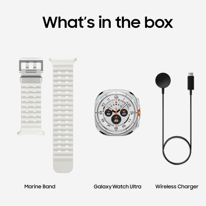 Samsung Galaxy Watch Ultra (47mm, LTE, Silver) with Upto 100h battery | 3nm Processor | Dual GPS | Quick Button/Siren | Sapphire Glass & Titanium | 10ATM & IP68 | BP & ECG Monitor |Energy Score & AGEs Samsung Galaxy Watch Ultra (47mm, LTE, Silver) with Upto 100h battery | 3nm Processor | Dual GPS | Quick Button/Siren | Sapphire Glass & Titanium | 10ATM & IP68 | BP & ECG Monitor |Energy Score & AGEs