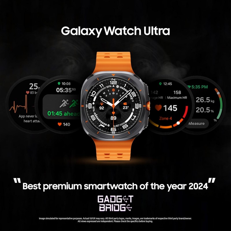 Samsung Galaxy Watch Ultra (47mm, LTE, Silver) with Upto 100h battery | 3nm Processor | Dual GPS | Quick Button/Siren | Sapphire Glass & Titanium | 10ATM & IP68 | BP & ECG Monitor |Energy Score & AGEs Samsung Galaxy Watch Ultra (47mm, LTE, Silver) with Upto 100h battery | 3nm Processor | Dual GPS | Quick Button/Siren | Sapphire Glass & Titanium | 10ATM & IP68 | BP & ECG Monitor |Energy Score & AGEs