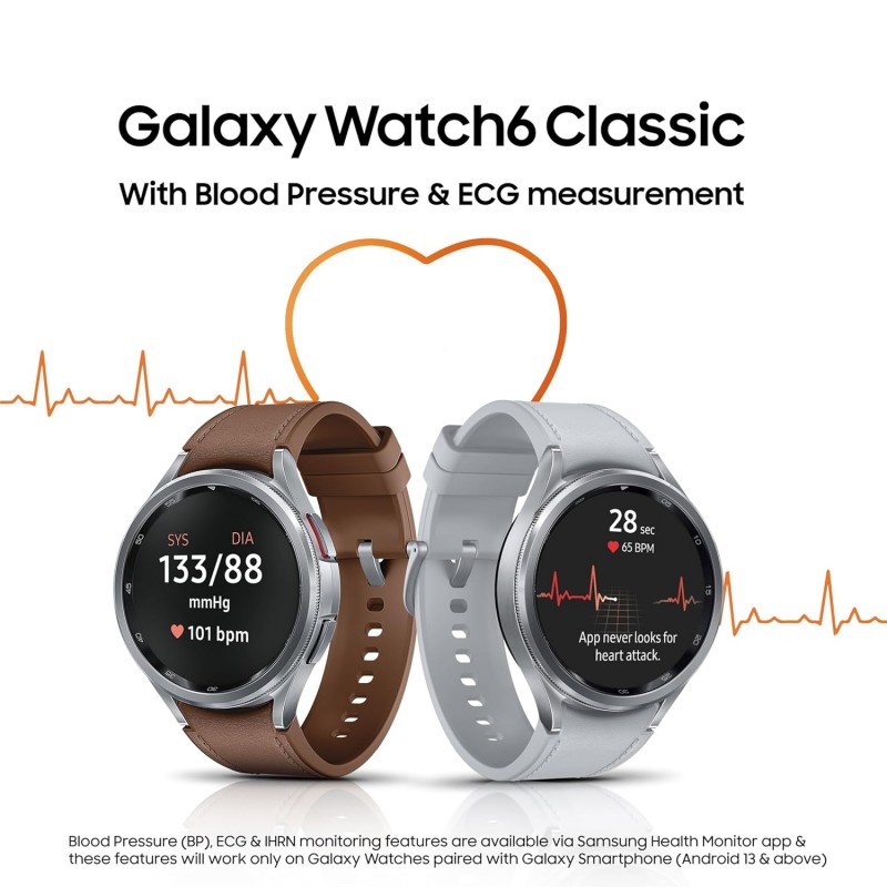Samsung Galaxy Watch6 Classic LTE (47mm, Silver, Compatible with Android only) | Introducing BP & ECG Features Samsung Galaxy Watch6 Classic LTE (47mm, Silver, Compatible with Android only) | Introducing BP & ECG Features