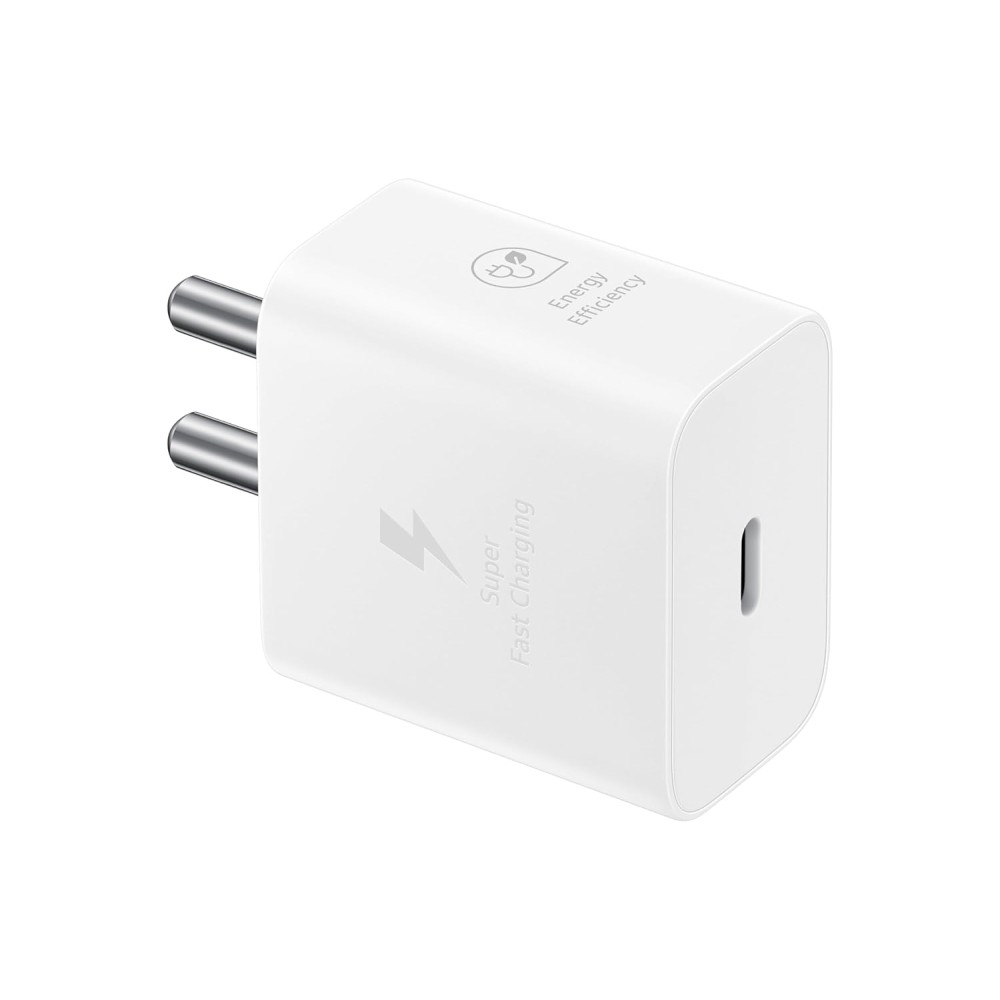 Samsung Original 25W USB Type-C Travel Adaptor Without Cable for Google Pixel, Xiaomi, Motorola, iPhone, Samsung Galaxy Tab S/A Series, Galaxy S10/M54/M55/A80/A90/S25/S24, White