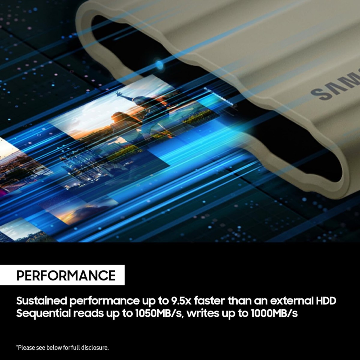 Samsung T7 Shield Portable SSD 1TB, USB 3.2 Gen2 External SSD, Up to 1,050MB/s, Rugged, IP65 Water & Dust Resistant,