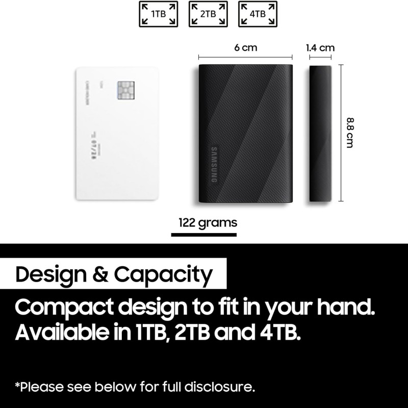 Samsung T9 Portable External SSD 1TB, USB 3.2, Speed up to 2,000 MB/s Read Speed, Storage for Professional Creators - videographers, Graphic Designers, Artists, MU-PG1T0B/WW, Black