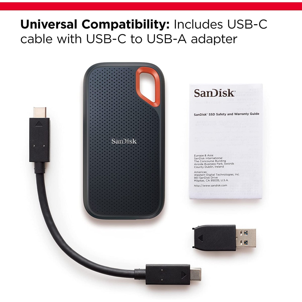 SanDisk 1TB Extreme Portable SSD 1050MB/s R, 1000MB/s W,Upto 2 Meter Drop Protection with IP55 Water/dust Resistance, HW Encryption, PC,MAC & TypeC Smartphone Compatible, 5Y Warranty, External SSD