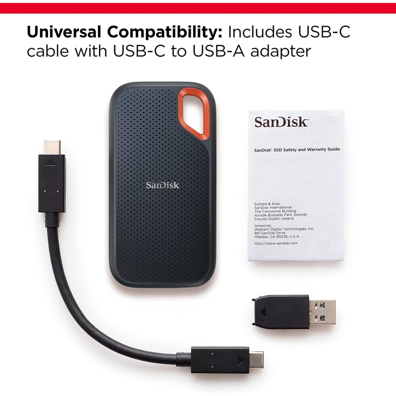 SanDisk 1TB Extreme Portable SSD 1050MB/s R, 1000MB/s W,Upto 2 Meter Drop Protection with IP55 Water/dust Resistance, HW Encryption, PC,MAC & TypeC Smartphone Compatible, 5Y Warranty, External SSD SanDisk 1TB Extreme Portable SSD 1050MB/s R, 1000MB/s W,Upto 2 Meter Drop Protection with IP55 Water/dust Resistance, HW Encryption, PC,MAC & TypeC Smartphone Compatible, 5Y Warranty, External SSD