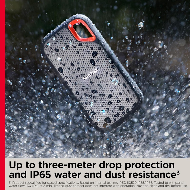 SanDisk 1TB Extreme Portable SSD 1050MB/s R, 1000MB/s W,Upto 2 Meter Drop Protection with IP55 Water/dust Resistance, HW Encryption, PC,MAC & TypeC Smartphone Compatible, 5Y Warranty, External SSD SanDisk 1TB Extreme Portable SSD 1050MB/s R, 1000MB/s W,Upto 2 Meter Drop Protection with IP55 Water/dust Resistance, HW Encryption, PC,MAC & TypeC Smartphone Compatible, 5Y Warranty, External SSD
