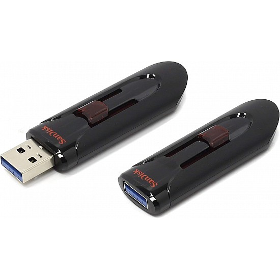 SanDisk Cruzer Glide 3.0 USB Flash Drive, CZ600 64GB, USB3.0, Black with red Slider, Retractable Design, 5Y