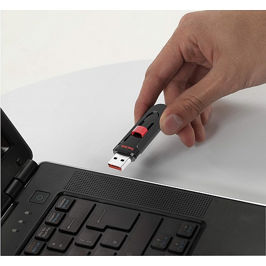 SanDisk Cruzer Glide 3.0 USB Flash Drive, CZ600 64GB, USB3.0, Black with red Slider, Retractable Design, 5Y