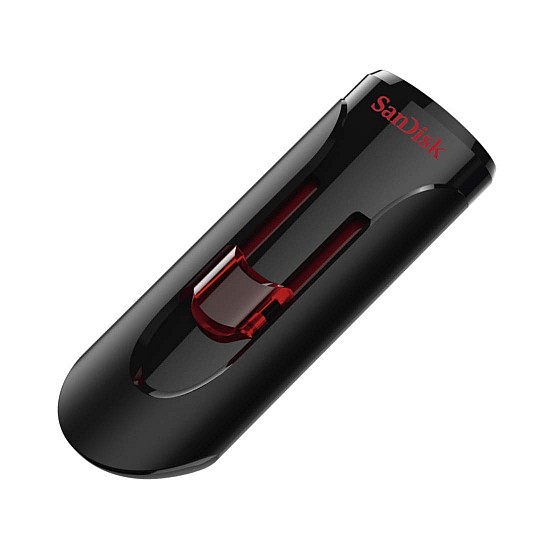 SanDisk Cruzer Glide 3.0 USB Flash Drive, CZ600 64GB, USB3.0, Black with red Slider, Retractable Design, 5Y