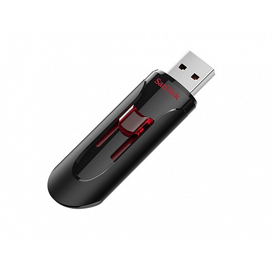 SanDisk Cruzer Glide 3.0 USB Flash Drive, CZ600 64GB, USB3.0, Black with red Slider, Retractable Design, 5Y