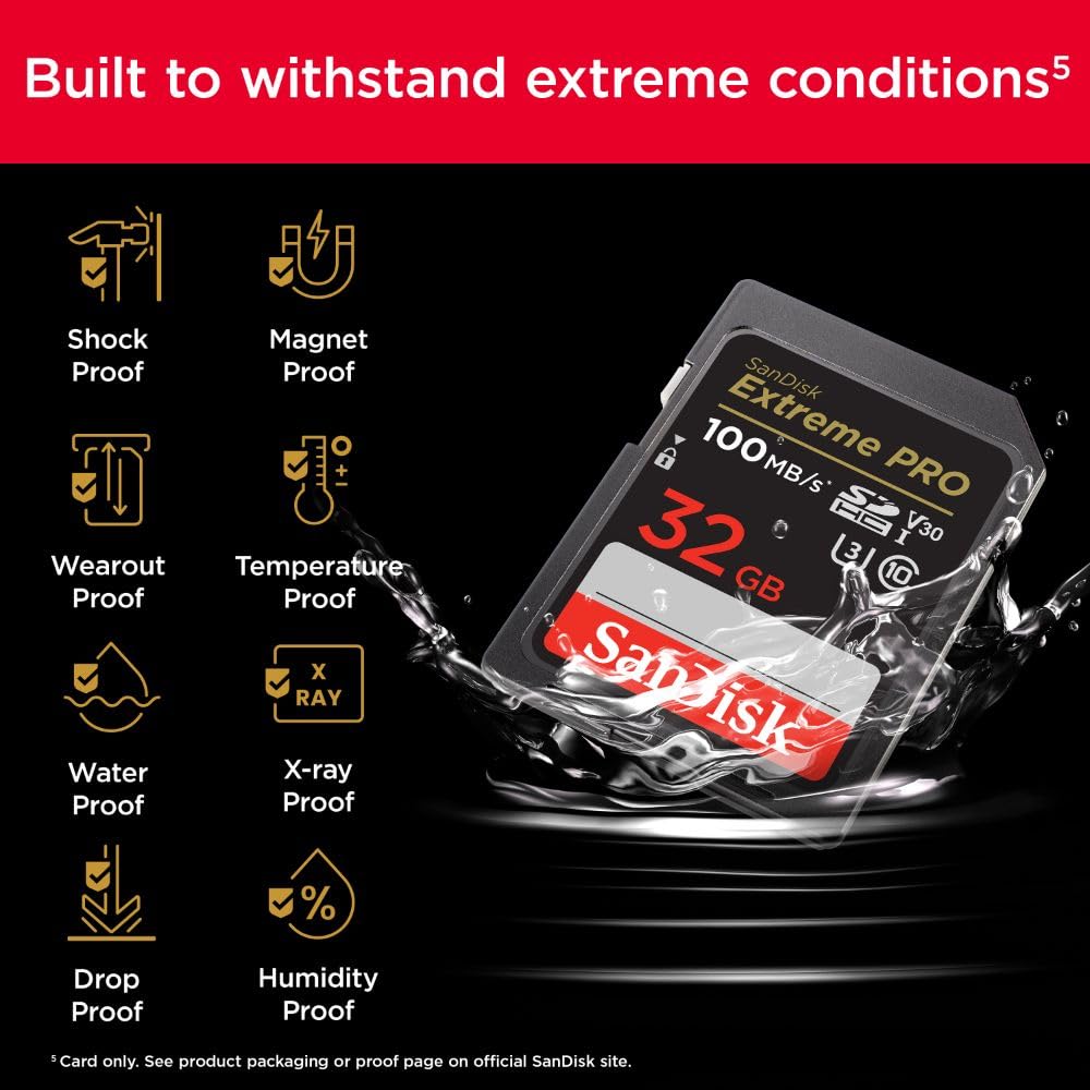 SanDisk Extreme Pro SD UHS I 32GB Card for 4K Video for DSLR and Mirrorless Cameras 100MB/s Read & 90MB/s Write