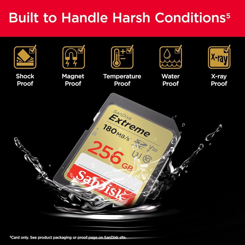 SanDisk Extreme SD UHS I 256GB Card for 4K Video for DSLR and Mirrorless Cameras 180MB/s Read & 130MB/s Write SanDisk Extreme SD UHS I 256GB Card for 4K Video for DSLR and Mirrorless Cameras 180MB/s Read & 130MB/s Write