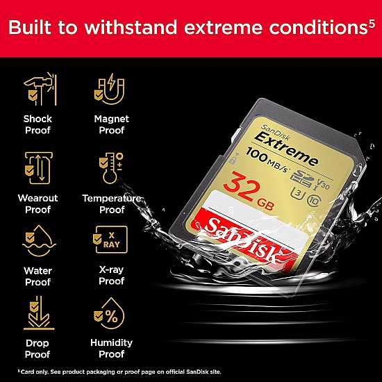 SanDisk Extreme SD UHS I 32GB Card for 4K Video for DSLR and Mirrorless Cameras 100MB/s Read & 60MB/s Write