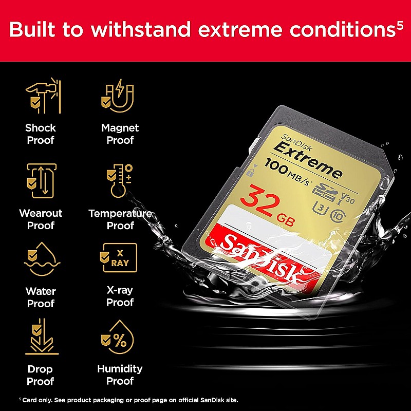 SanDisk Extreme SD UHS I 32GB Card for 4K Video for DSLR and Mirrorless Cameras 100MB/s Read & 60MB/s Write