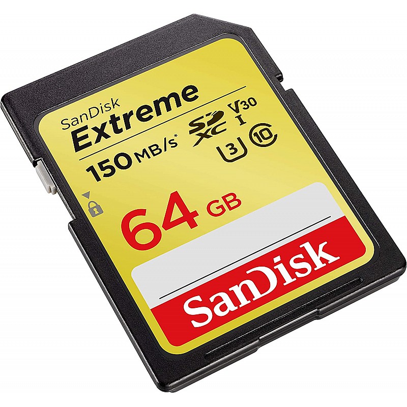 SanDisk Extreme SDXC, SDXVE 64GB, V30, U3, C10, UHS-I, 90MB/s R, 40MB/s W, for 4K Video