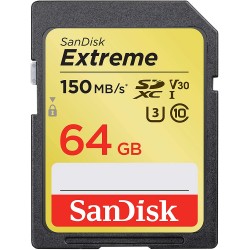 SanDisk Extreme SDXC, SDXVE 64GB, V30, U3, C10, UHS-I, 90MB/s R, 40MB/s W, for 4K Video