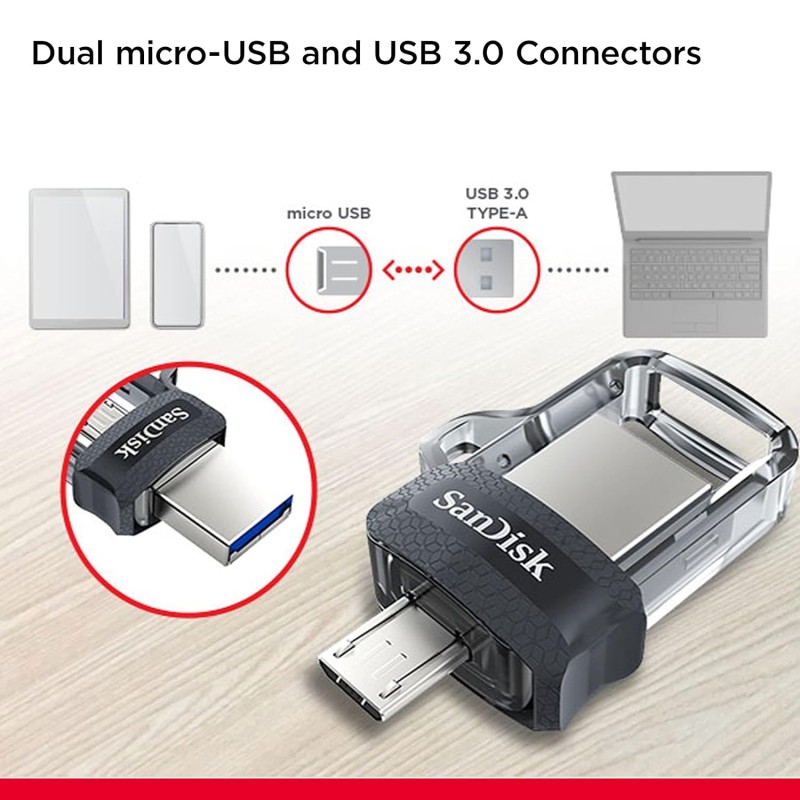 SanDisk Ultra Dual Drive 32GB, USB3.0/Micro-USB Connector, OTG, Pendrive, Gold, 5Y Warranty (SDDD3-032G-I35GW)