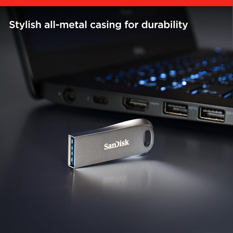 SanDisk Ultra Luxe 128GB, USB 3.2 Gen 1, Flash Drive, Upto 400MB/s R, Pendrive, Metal, 5Y Warranty (SDCZ74-128G-I35)