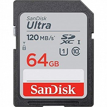 SanDisk Ultra SDXC UHS-I Card 64GB 120MB/s R, for DSLR Cameras, for Full HD Recording