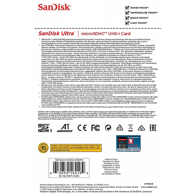 SanDisk Ultra microSD UHS-I Card 64GB, 120MB/s 