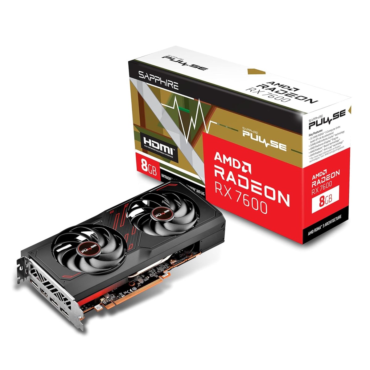 Sapphire Pulse AMD Radeon Rx 7600 Gaming 8Gb Gddr6 Hdmi/Triple Dp Lite,pci_e_x8