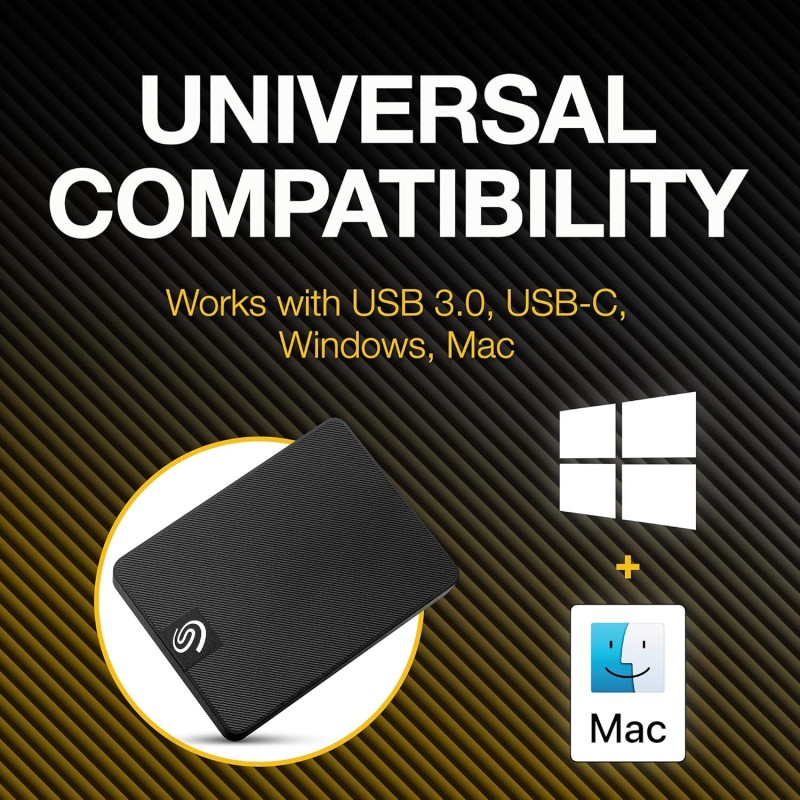 Seagate Expansion 500 GB External SSD up to 1000 MB/s USB-C and USB 3.0 for PC, Laptop and Mac, 3 yr Data Recovery Services, Portable Solid State Drive (STLH500400)