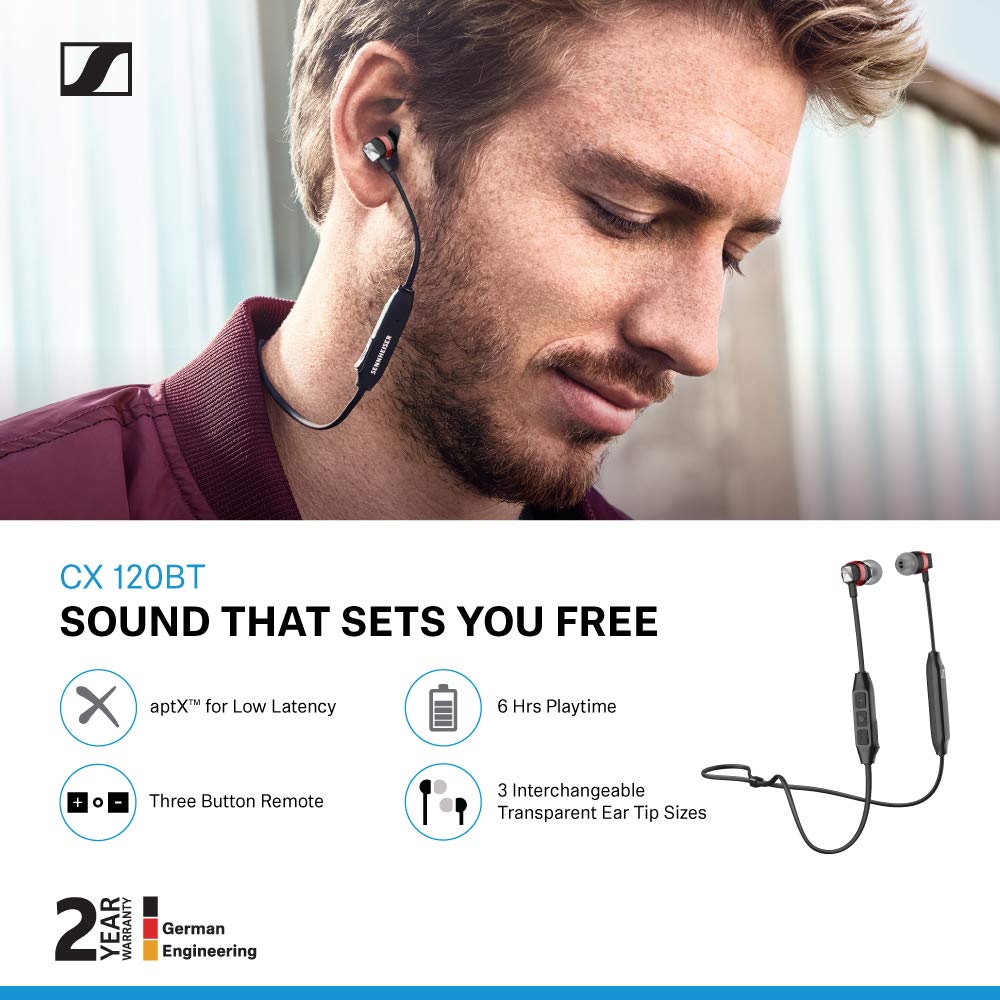 Sennheiser CX 120BT Wireless Bluetooth in Ear Neckband Headphone with Mic (Black)