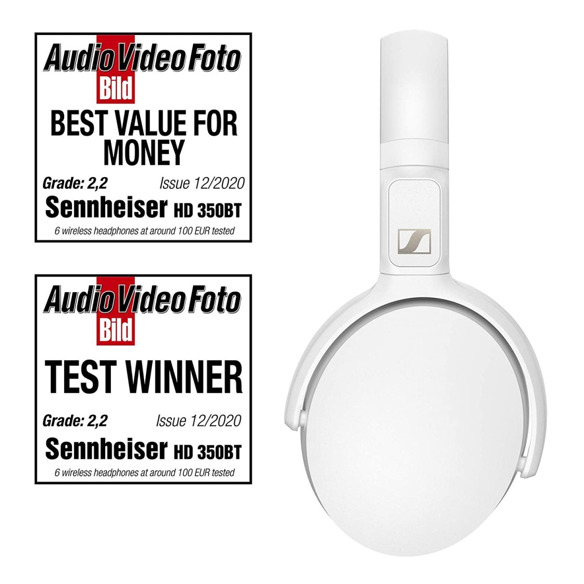 Sennheiser HD 350BT Wireless Bluetooth Over The Ear Headphone with Mic White