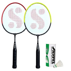 Silver's Kids SIL-Pedal Combo-5 Aluminum 2 Badminton Racquets and 3 Shuttlecocks Set, White