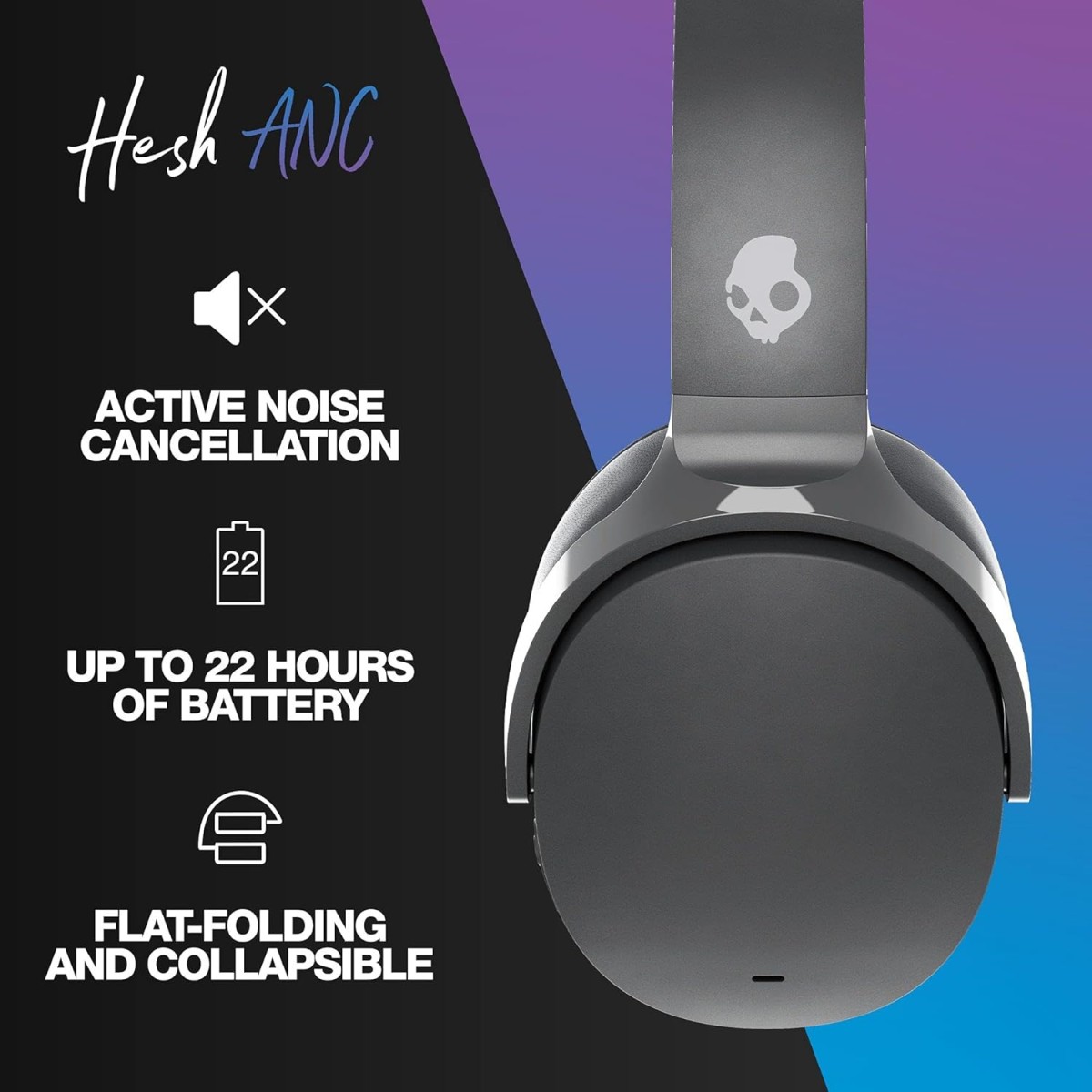Skullcandy Hesh ANC Bluetooth Wireless Over-Ear Headphones with Mic (Black)