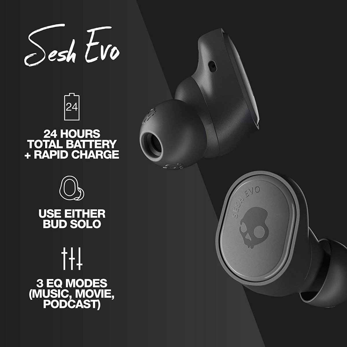 Skullcandy Sesh Evo Truly Wireless Bluetooth in Ear Earbuds with Mic Black