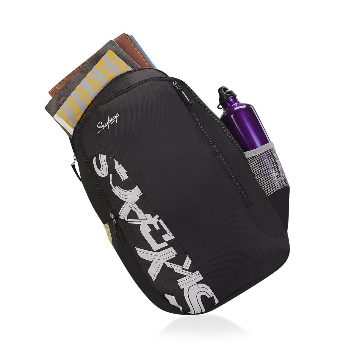 Skybags Brat 22L Casual Printed School Backpack with Bottle Compartment - Black