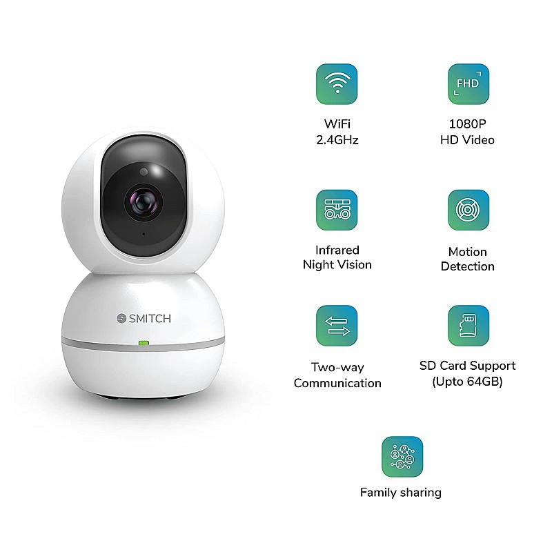 Smitch Wi-Fi Smart Security Camera Pan and Tilt Alexa  Google Enabled 1080P 