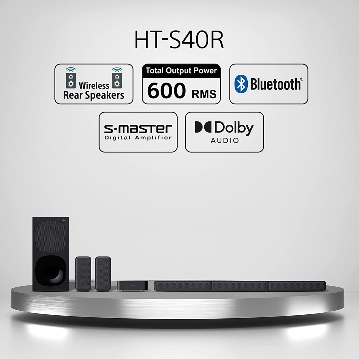 Sony HT-S40R Real 5.1ch Dolby Audio Soundbar for TV with Subwoofer & Wireless Rear Speakers, 5.1ch Home Theatre System
