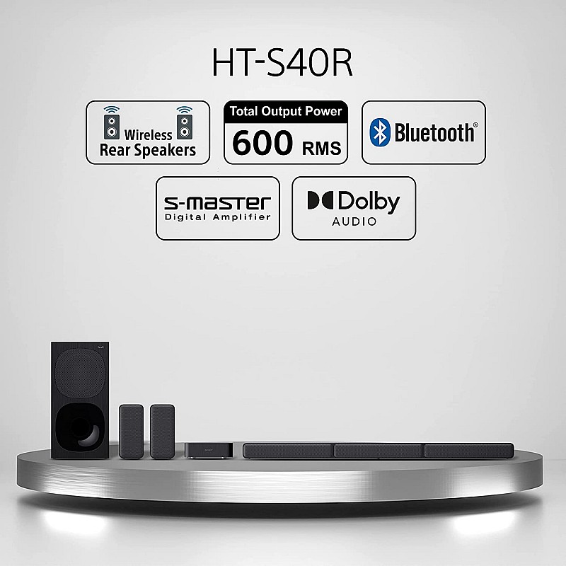 Sony HT-S40R Real 5.1ch Dolby Audio Soundbar for TV with Subwoofer & Wireless Rear Speakers, 5.1ch Home Theatre System 