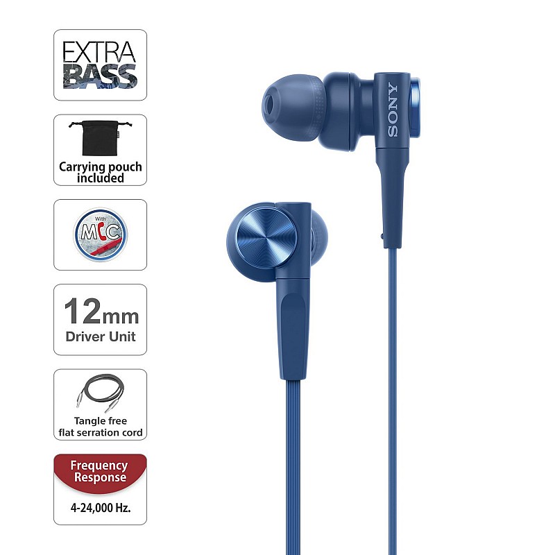 Sony MDR-XB55AP Wired in Ear Headphones with Mic Blue